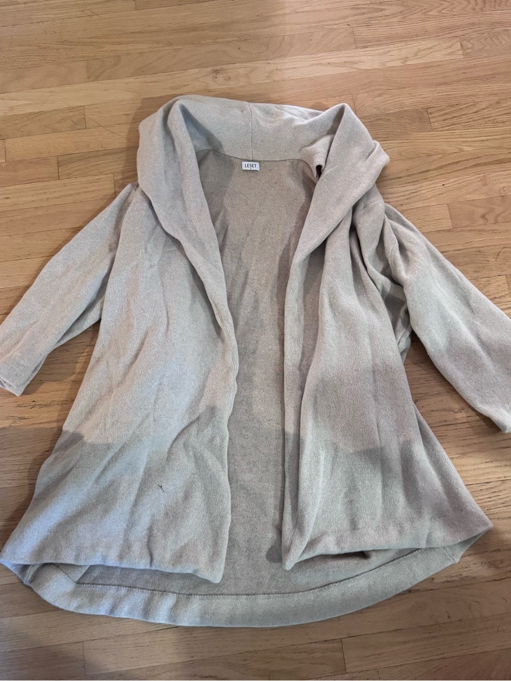 LESET Cozy Open-Front Hooded Cardigan in Light Taupe
